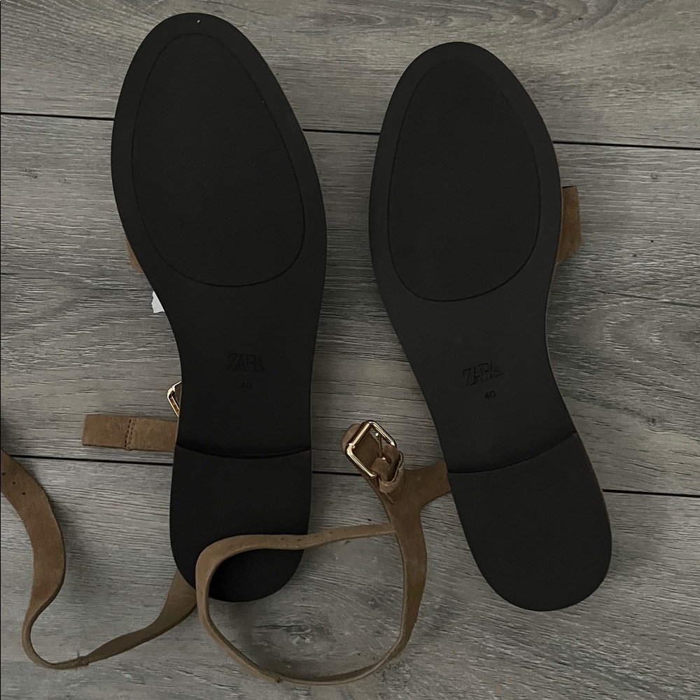 Zara Olive Tan Suede Fisherman Sandals - Picture 7 of 9